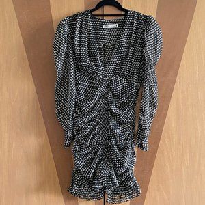 Zara | Gathered Front Ruched Long Sleeve Polka Dot Mini Dress | Medium